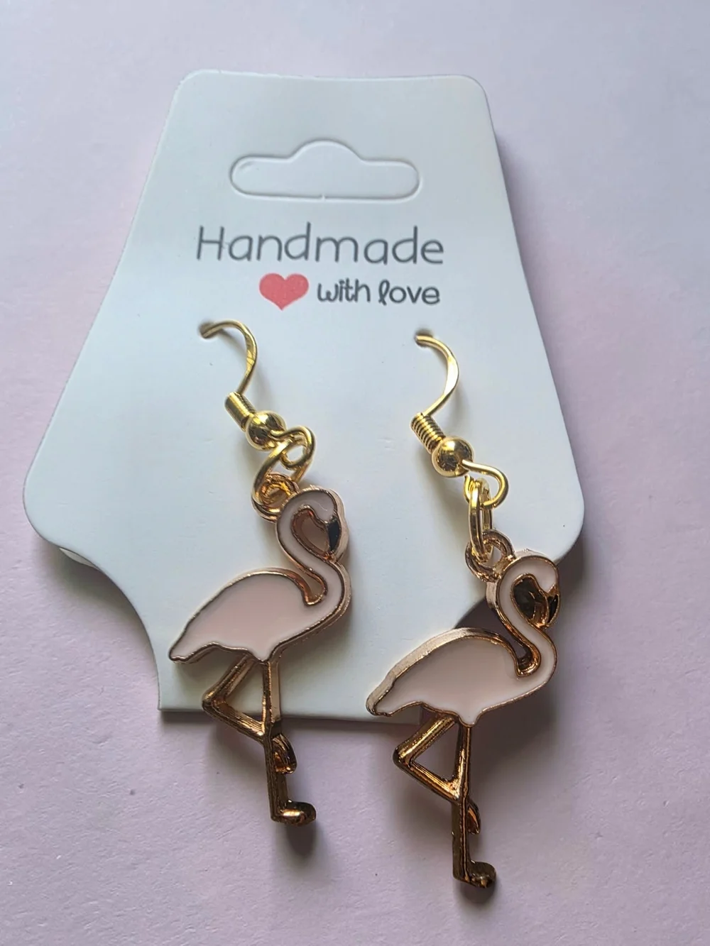 Styleandstone Pink Enamel Flamingo Gold Tone Dangle Earrings New